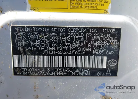 2006 Lexus Gs 300 z USA, uszkodzony, nr VIN JTHCH96S060016046